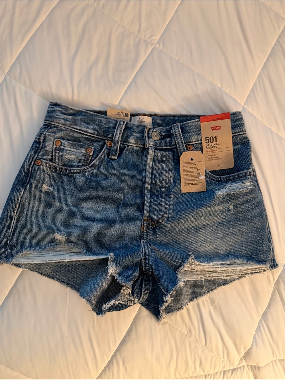 Levi's Blue Distressed 501 Original Jean Shorts